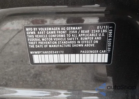 2013 Volkswagen Cc 2.0T Sport from USA, damaged, VIN WVWBP7ANXDE549172